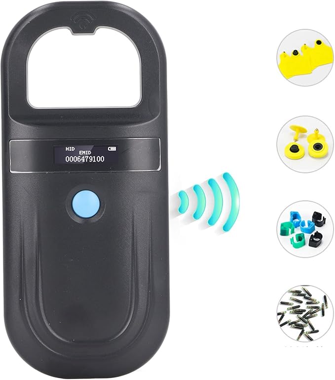 Pet Microchip Reader, 134.2KHz ISO11784 85 FDX B EMID Handheld Animal ID Reader, Rechargeable Pet Tag Scanner, 128 Sets Data Storage, for Dog Cat Pig Sheep Ox