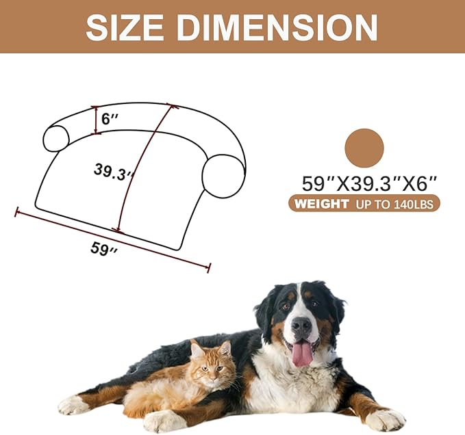 Tinaco Calming Dogs/Cats Bed Mats, Dog Pad Washable Removable Couch Cover, Plush Long Fur Mat for Pets, Waterproof Lining, Perfect for Small, Medium and Large Dogs and Cats (Desert Brown, 59"x39")