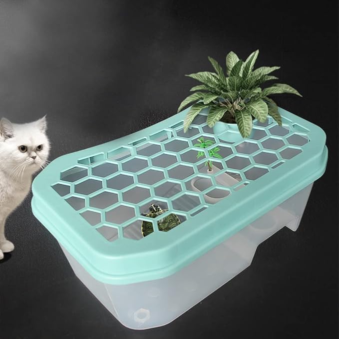 Mikikit Reptile Terrariums Reptile Terrariums Turtle Tank Aquarium, Turtle Habitat Reptile Plastic Terrarium Safe, Turtle Tank with Lid Tortoise from Climbing Escaping Glass Animals Reptisoil