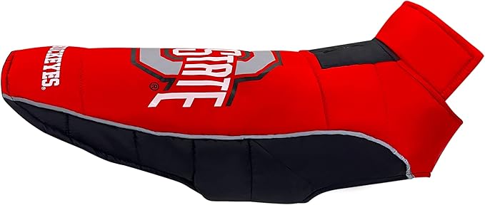 NCAA Ohio State Buckeyes Puffer Vest for Dogs & Cats, Size Large. Warm, Cozy, and Waterproof Dog Coat, for Small and Large Dogs/Cats. Best NCAA Licensed PET Warming Sports Jacket