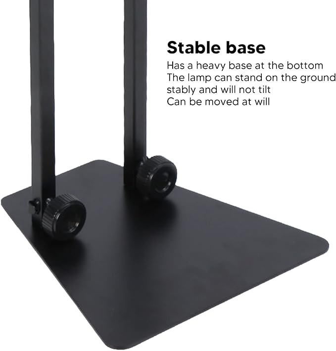 Reptile Lamp Stand, Metal Adjustable Double Hook Light Stand Reptile Lamp Fixture Base with Heavy Base for Terrarium Tank Amphibians
