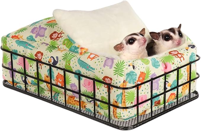 Rat Hammock for Cage Chew Proof Rat Toys Warm Bed, Small Animal Hanging Iron Basket Ferret Cage Accessories and Habitats Removable Nest Mat for Hamster, Sugar Glider, Hedgehog (Black Iron,Monkey)