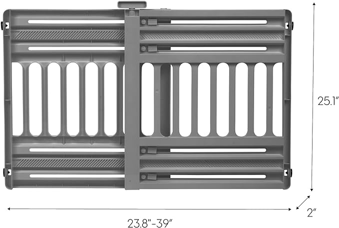 IRIS USA 25"-39" Dog Gate, Adjustable Indoor Pet Barrier, Pet Gate for Puppy, Small Dog, Cat, Easy Twist-to-Lock for Doorways & Stairs, Portable, Expandable, 25" Tall, Gray