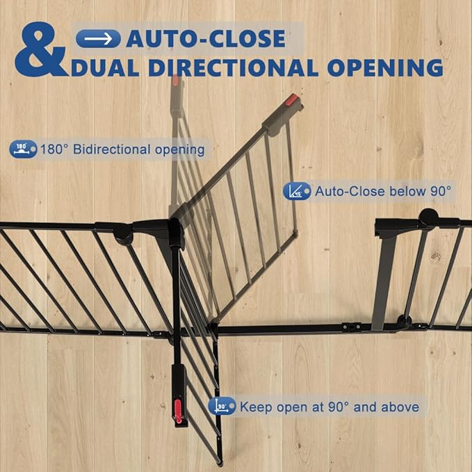 AGESISI Freestanding Dog Gates with Door Walk Through, Extra Wide Doggy Door 150" W x 29" H Pet Gate Safty 6 Panels Dog Fence for Stairs, Doorways
