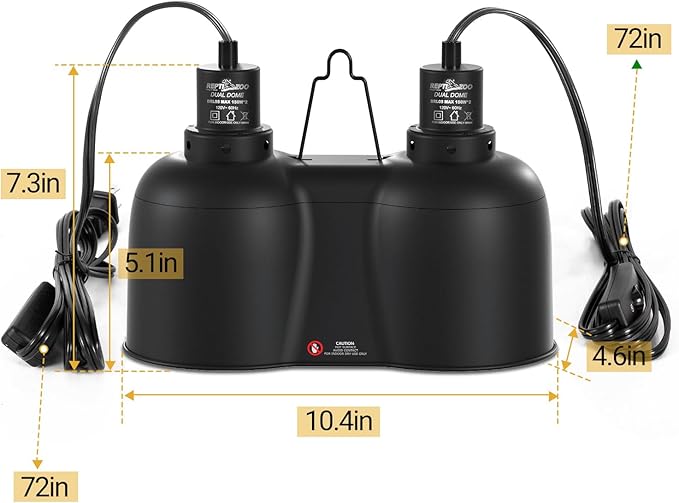 REPTI ZOO Dual Reptile Light Fixture, Max 150W Dual Dome Heat Lamp Fixture with Independent Switches Reptile Tank Accessories UVB Light Fixture (Bulb Not Included)