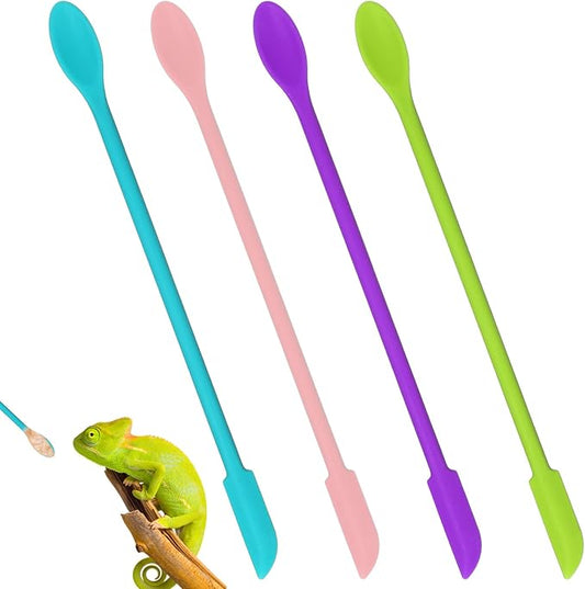 4 Pcs Reptile Spoon, Crested Gecko Food Mixing Spoon Crested Gecko Accessories Long Handle Feeding Tool fit Lizard Gargoyle Bearded Dragon