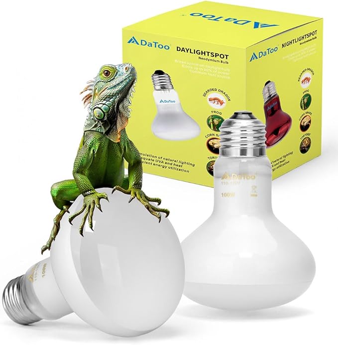 DaToo Reptile Heat Lamp 100W Amphibians Basking Light Bulb UVA Heat Lamp Bulbs Daylight Basking Spot Light for Lizards Bearded Dragon Turtles Snakes Chickens Pet Brooder (2 Pack)