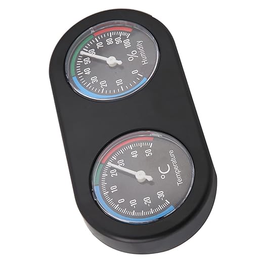 Mini Analog Temperature Humidity Meter, Round Shape Thermometer Hygrometer, Black Compact Design - Accurate Physical Measurement, No Battery Needed, for Reptile Tank and Home Use