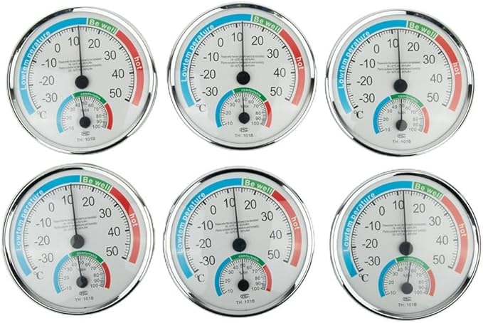 Analogue Room Climate Monitor with Temperature Humidity Gauge for Wall Mount or Stand, Indoor Use in Bathroom Sauna Nursery Bedroom Terrarium Reptile(6pcs)