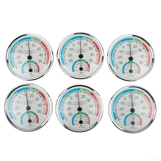 Analog Thermometer Hygrometer for Indoor Room Climate Control, Wall Mount or Stand Device with Comfort Display, No Battery Required for Home Office Greenhouse Sauna Terrarium, White(6pcs)