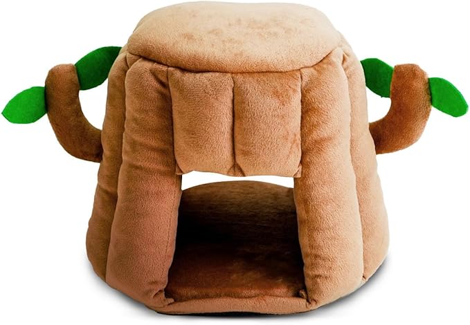 GuineaDad Tree Stump Hidey – Guinea Pig Bed & Hideout | Small Animal Bed & Cozy Guinea Pig House | Plush Tree Stump Hut & Hideaway for Rabbits & Pets (Medium)