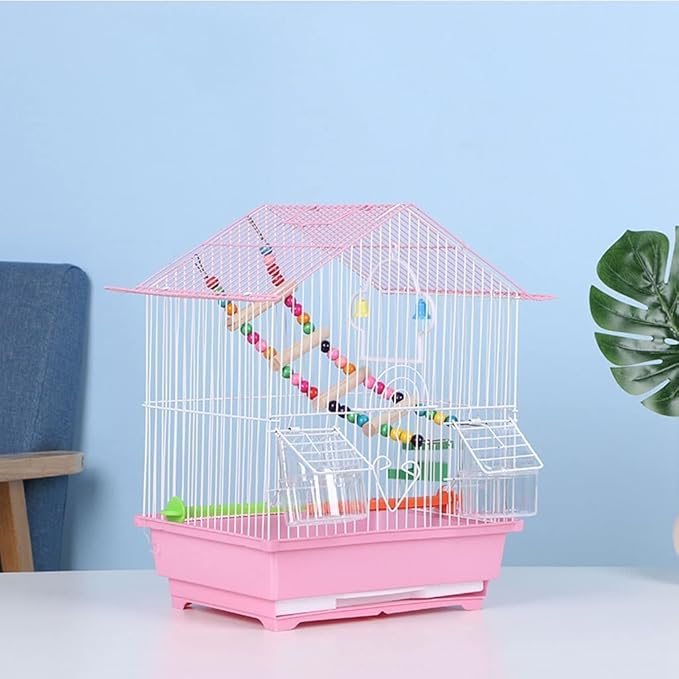 Bird Cage Metal Iron Bird Cage Portable Bird Carriers Small Ornamental House Birdcages for Small to Medium Birds Bird Nests Novel Design，Yellow