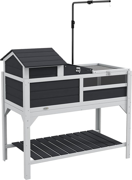 PawHut Tortoise Habitat with Adjustable Lamp Holder, 2 Layer Tortoise Enclosure with Storage Shelf, Removable Main House, Fixed Tray, Openable Lid, Gray