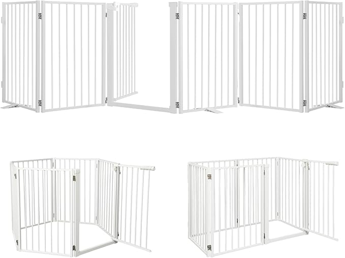 Snagle Paw Full Metal Freestanding Dog Gate with Door, 120” W x 24” H Pet Gate with Support Feet for Doorways, Stairs and Hallways, Portable Dog Fence for Indoor Use (24" 6 Panel, White)