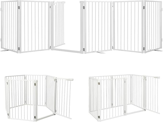 Snagle Paw Full Metal Freestanding Dog Gate with Door, 120” W x 24” H Pet Gate with Support Feet for Doorways, Stairs and Hallways, Portable Dog Fence for Indoor Use (24" 6 Panel, White)