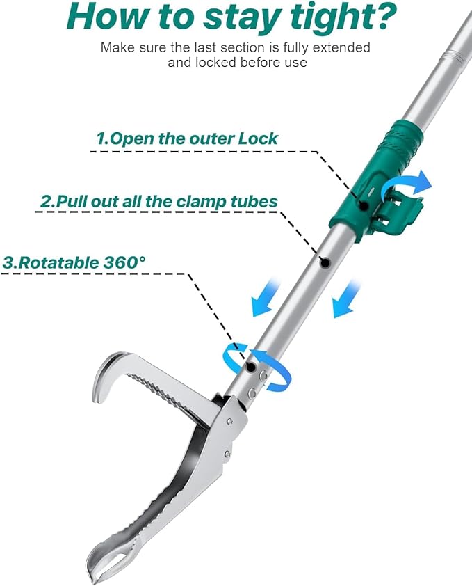 90" Snake Grabber Tool – Heavy Duty Locking Reptile Tongs for Rattlesnakes, Long Reach Folding Snake Catcher for Outdoor, Garden, and Emergency Use