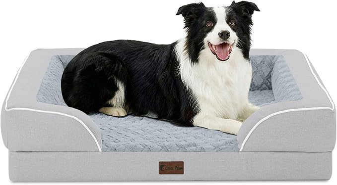 Orthopedic Dog Beds for Large Sized Dogs, Waterproof Memory Foam Large Pet Bed with Sides 35x22Inch, Non-Slip and Egg-Crate Foam Big Dog Couch Bed with Removable Washable Cover, Light Grey