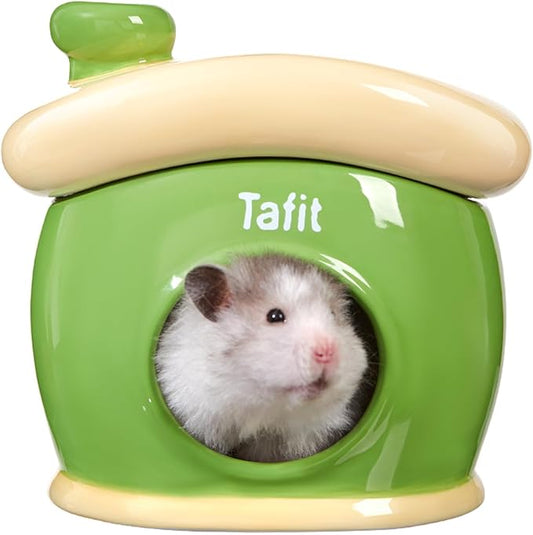 Ceramic Igloo Hamster Hideout - Green Small Animal Habitat Decor Hut for Syrian & Dwarf Hamsters, Gerbils, Mice, Rats - Four Seasons Home House