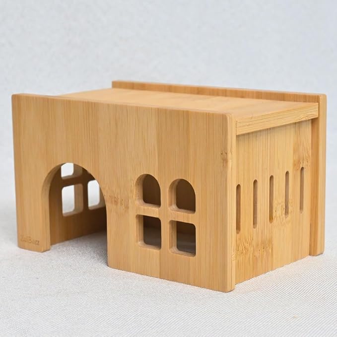 Hamster Hideout House Bamboo Wooden No Assembly Hamster Cage Accessories Shelter Hut Nest Toy Habitat Decor for Dwarf Syrian Hamsters Small Animal Cage Decor Multi Size Variants Medium