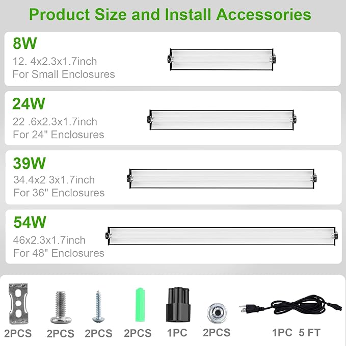 Aiicioo T5 HO UVB Reptile Light Fixture 10.0 24W Light Combo Kit 22 Inch Light Fixture Reptile Terrarium Hood with 22W Reptile Light Bar for Bearded Dragon Lizards Turtle Tank