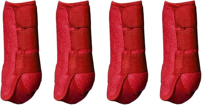 Generic 4Pcs Horse Boots Leg Protectors Adjustable Comfortable Neoprene Reusable Breathable Horse Protectors Equipment Set, red, L