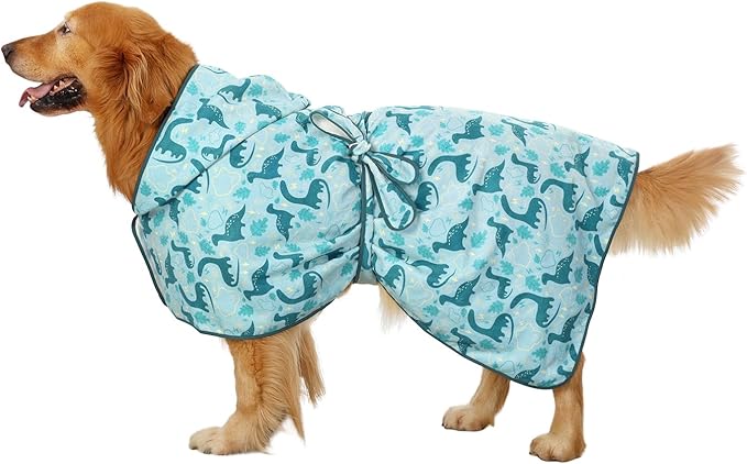 HDE Dog Bathrobe Super Absorbent Quick Drying Puppy Towel Wrap Coat Adjustable After Bath Robes with Hood for Dog Sizes S-XXL Dinosaurs XXL