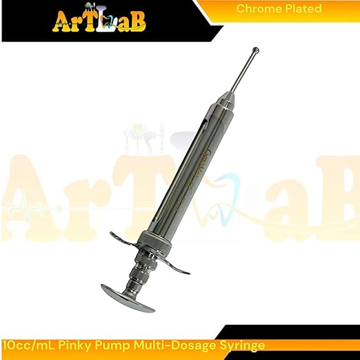 5.5in Pinky Pump Syringe with 7/8" Wide Feed Tube, 10mL Capacity, Snake & Reptile Feeding Tool - Veterinary Syringe (Chrome)