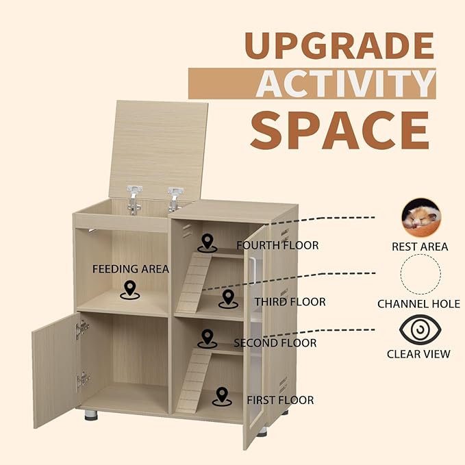 Wooden Hamster Cage with Climbing Ladders, Spacious Storage, Acrylic Windows, and Openable Top for Small Pets, Ideal for Hamsters, Guinea Pigs, and Gerbils - 33.5" H x 31.5" W x 15.75" D
