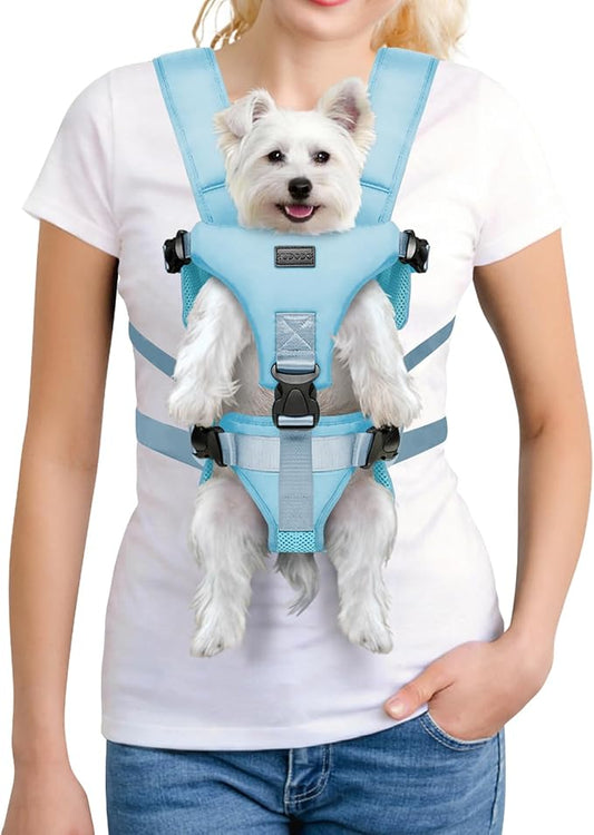 YUDODO Front Pet Carrier Backpack for Small Dogs and Cats, Secure and Breathable Mesh, Ergonomic Support, Adjustable for Walking, Hiking, or Travel (Blue S)