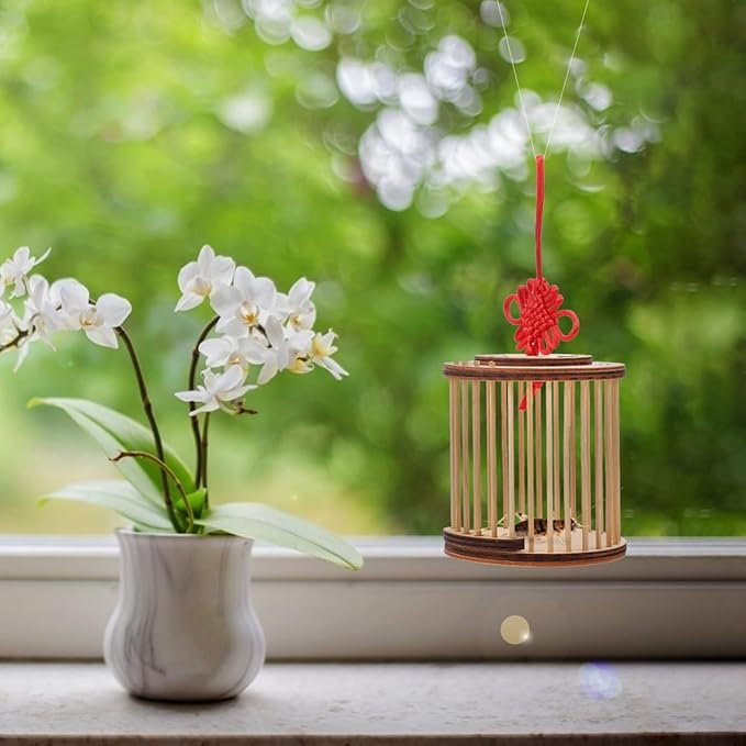 FRCOLOR Wooden Cricket Cage Carrying Cylindrical Enclosure Budgie Butterfly Habitat Insect Dragonfly Breeding Finch Feeder Bird Cage Kids Outdoor Toys