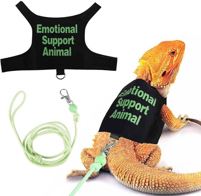 DONGKER Bearded Dragon Harness and Leash Set,Self-Adhesive Adjustable Lizards Walking Training Harness Escape Proof with 4.4ft Nylon Leash for Outdoor Indoor Walking