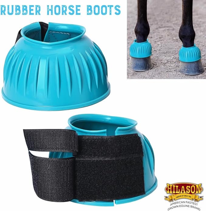 HILASON Western Horse Rubber PVC Ribbed Double Hook and Loop Bell Boots Training Protective Shock Absorbing Leg