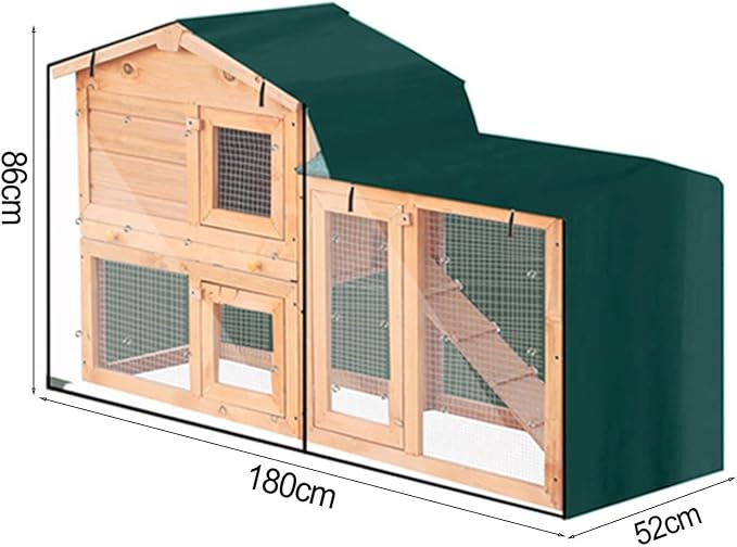 Triangle Rabbit Hutch Cover, Waterproof 210D Oxford Fabric With Adjustable Hem And Zipper, Clear Front For Indoor Outdoor Rabbit Or Guinea Pig Hutch, Green(green 180x52x86cm)