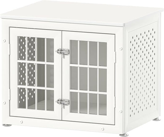 rehomerance 26" Heavy Duty Dog Crate Furniture for Small Dogs, Metal Kennel for High Anxiety Dogs, Chew Proof Pet Cage Indoor, Decorative Kennel End Table, White