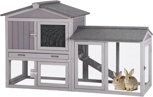 GUTINNEEN Rabbit Hutch Outdoor No Leak Plastic Tray Bunny Cage Indoor with Large Run Space Extensible Chicken Coop