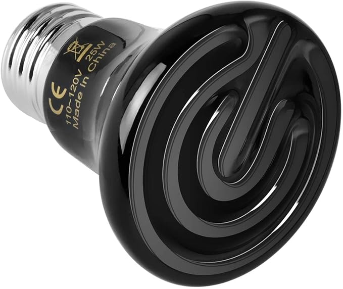 Simple Deluxe 25W (Mini) Ceramic Heat Emitter Reptile Heat Lamp Bulb No Light Emitting Brooder Coop Heater for Amphibian Pet & Incubating Chicken, Black, 1-Pack