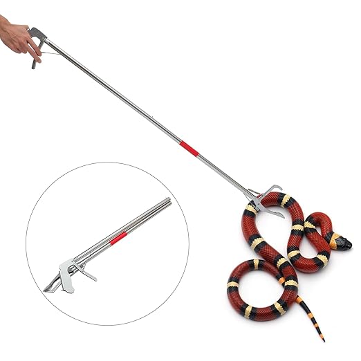 Mikikit 1pc Folding Stainless Steel Snake Catcher Clip Practical Trap Clamp with Lock for Safe Handling Lightweight Design for Home Garden Outdoor Use
