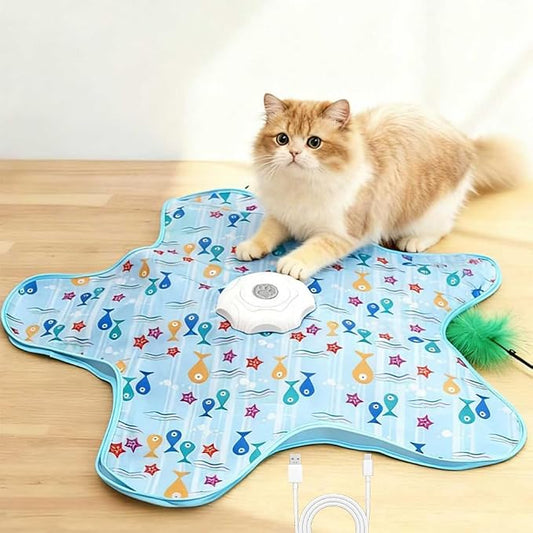 Rechargeable Automatic Cat Toy, 3-Mode Touch-Activated Interactive Toy with Random Motion, Concealed Feather & Squeaky Sound for Indoor Cats & Kittens (Blue) by Unknown