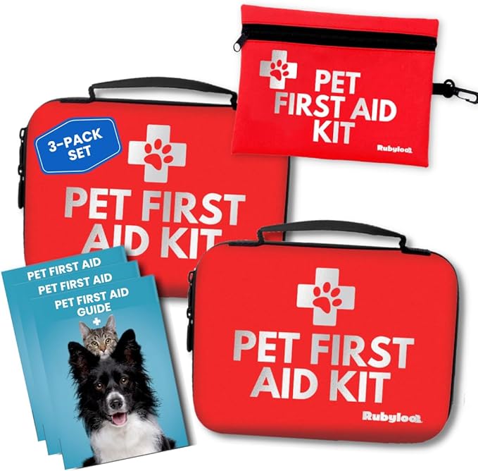 Dog First Aid Kit - Vet Approved Emergency Supplies - Pet First Aid Kit Guide, Tick Remover, Slip Leash & Medical Essentials for Home, Camping, Car, RV, Travel (Travel + Essential 2-Pack)