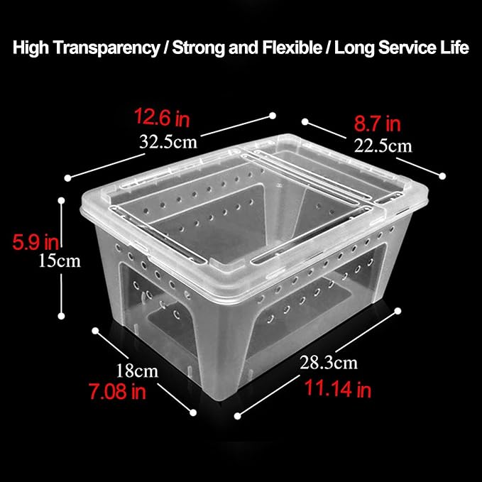 kathson Reptile Snake Feeding Box Breeding Hatching Container Lizard Tarantula Habitat Portable Transparent Plastic Mini Pet Houses for Spider Scorpion Gecko (White)