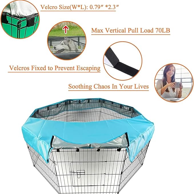 PJYuCien Dog Playpen Bottom Pad,Fits 24 Inch 8 Panels Regular Octagon Metal Exercise Pet Pen,Elastic Buckles Connections,Black (Note:Fence Not Included)