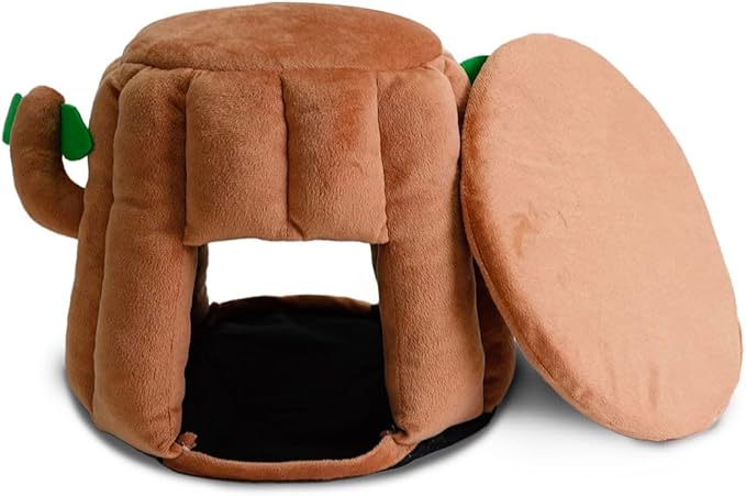 GuineaDad Tree Stump Hidey – Guinea Pig Bed & Hideout | Small Animal Bed & Cozy Guinea Pig House | Plush Tree Stump Hut & Hideaway for Rabbits & Pets (Medium)