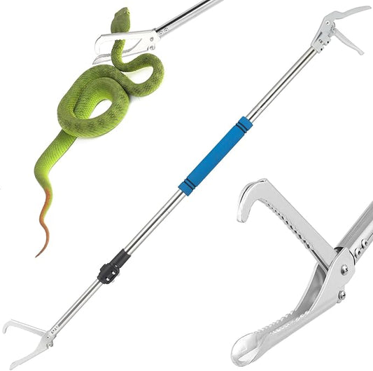 Snake Grabber Tool, 55" Snake Tongs Long Handle for Rattlesnake Reptile Tongs Heavy Duty Long Catcher Reach Grabber Stainless Steel Materials Sponge Handle Wide Jaw (55 inches)