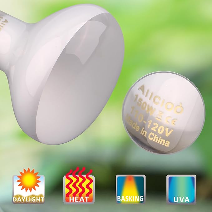 Aiicioo Reptile Basking Light Bulb - 150 Watt Heat Light Bulb 4 Pack for Reptile Heat Lamp Bulb for Bearded Dragon Lizard Turtle Tortoise Daylight Basking