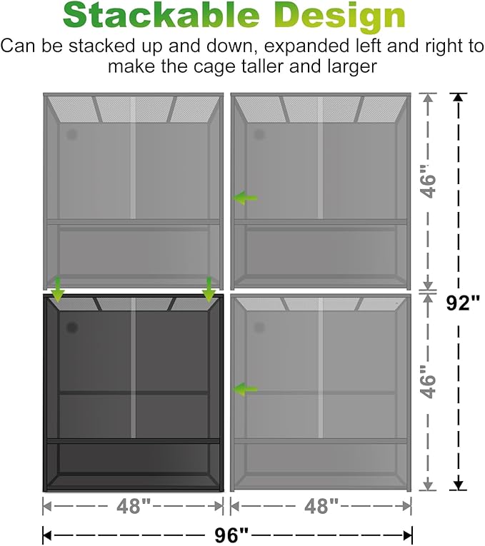 460 Gallon PVC Reptile Enclosure, 2 Pack 48"x24"x46" Connectable Cage with Kits(96"x24"x46"), Front Sliding Glass Doors with Lock, Stackable Tank for Bearded Dragon Ball Python