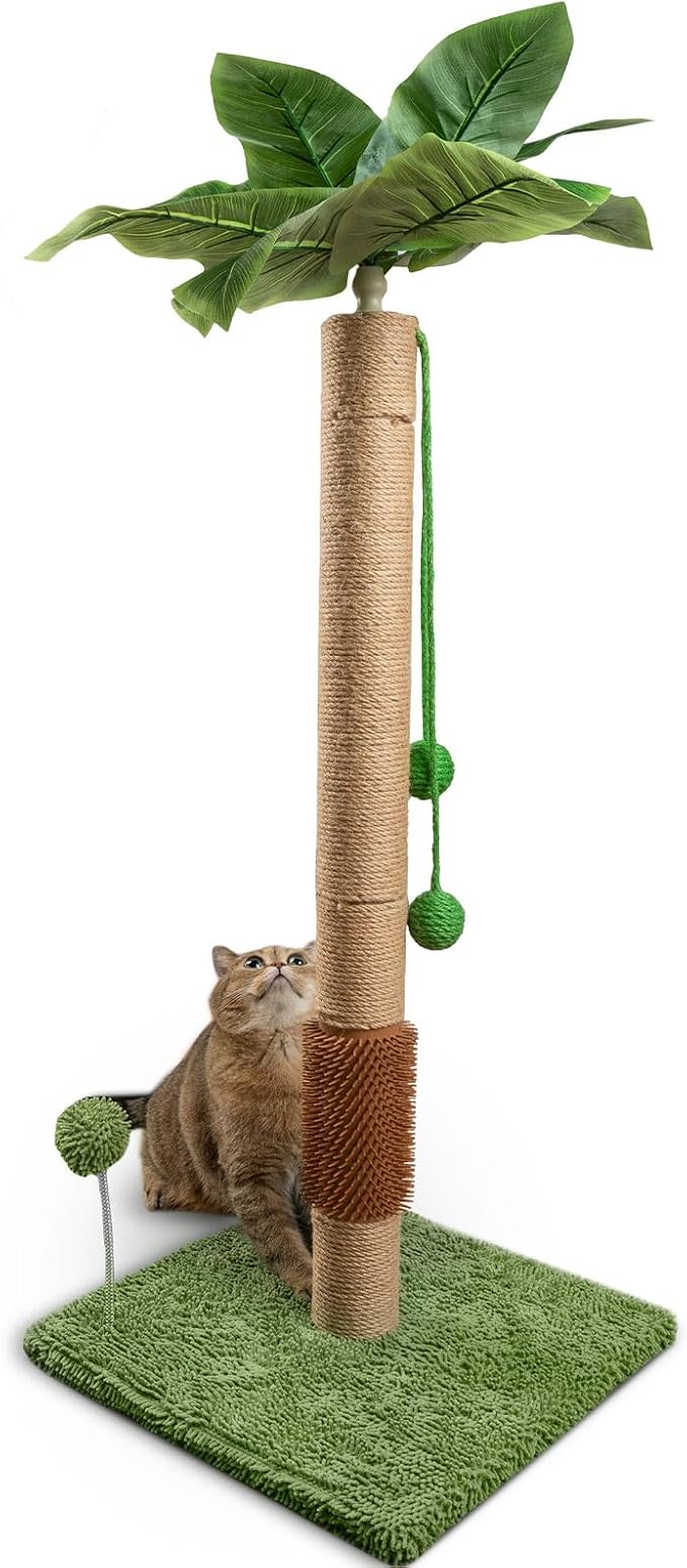 ANWA 35" Tall Simulated Cat Scratching Post with Self-Grooming Rubber Brush by ANWA