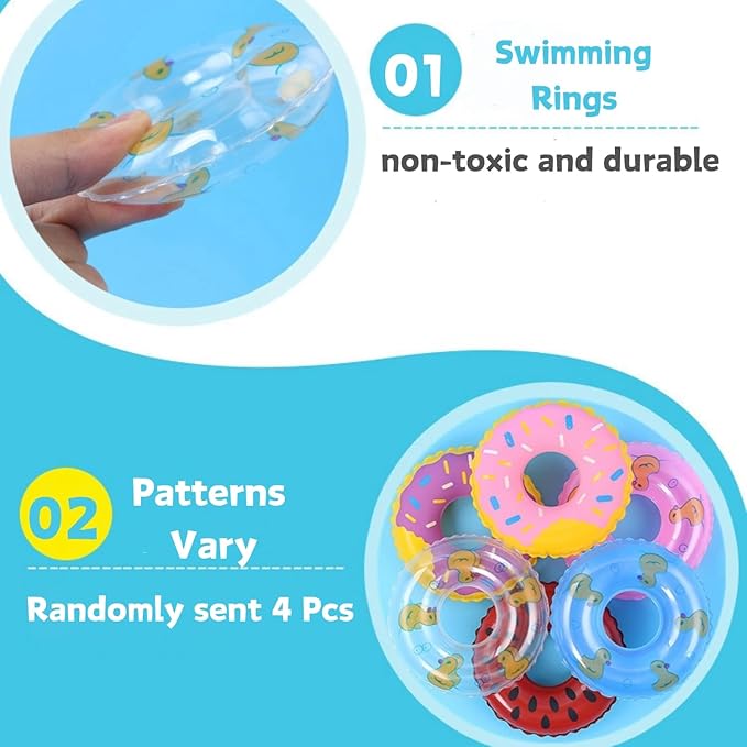 Lizard Bath Pool & Collar Rings Set - Inflatable Reptile Bathing Swimming Pool Bathtub Reptile Swim Float Ring for Leopard Gecko Amphibians Habitat Accessories Grooming Health Supplies (Blue)