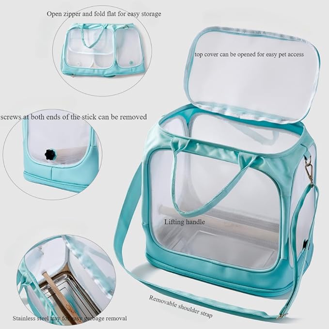 Transparent Bird Parrot Transport Cage Foldable Large Capacity Pet Carrier Bag Adjustable Shoulder Strap with Tray (Gray)