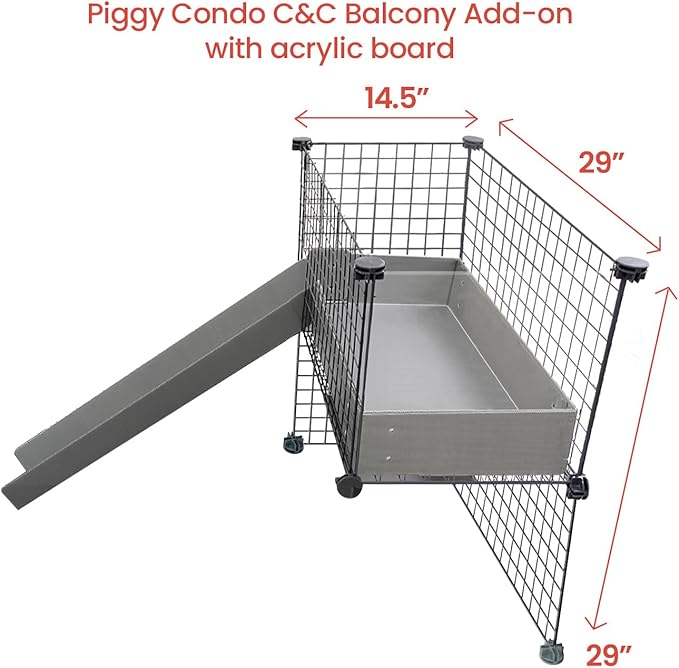 GuineaDad Piggy Condo – C&C Cage Balcony for Guinea Pigs & Small Animals with Coroplast Base | Acrylic and C&C Grids for Small Pets (Acrylic, with Pillar)