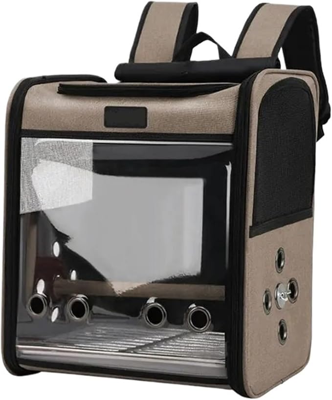 Backpack Bird Carry Cage Carriers Bag Travel Set Pet Bird Breathable Double-Shoulder Backpack Outgoing Travel Cage(Brown)